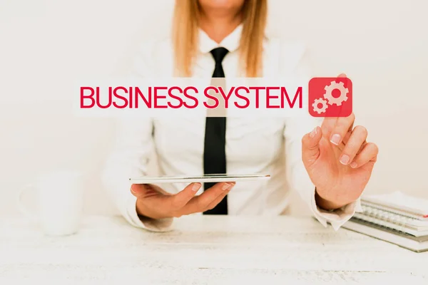 Inspiration showing sign Business System. Word for A method of analyzing the information of organizations Intern Starting A New Job Post, Student Presenting Report Studies — Stock Photo, Image