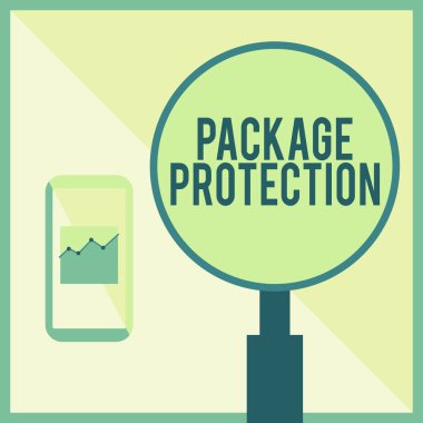 Paket korumasını gösteren mesaj işareti. Etkin Akıllı Telefonun Etkin Büyüteçin Yanındaki Etiketli Kutu Resmini Önlemek İçin Eşyaları Paketleme ve Güvenliğe Alma Fikri.