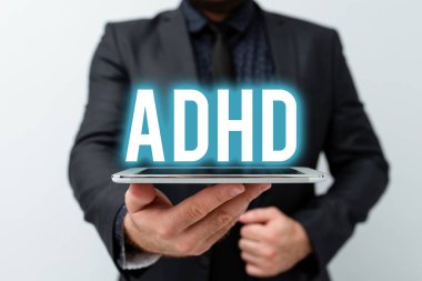 Adhd 'i gösteren bir tabela. Hiperaktif Çocuk Akıl Sağlığı Bozukluğu. Yeni Teknoloji Fikirleri Sunumu. Teknolojik Gelişmeyi Tartışma.