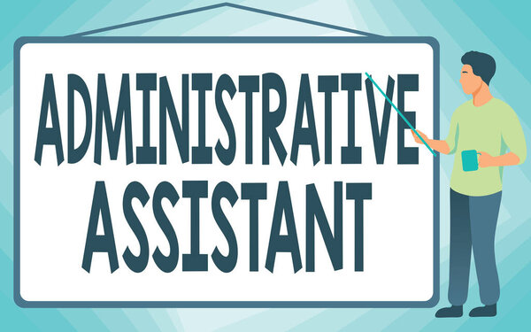 Текст, показывающий вдохновение административного помощника. Администрация делового подхода Поддержка специализированных клерикальных задач Школьный инструктор рисования указатель палку доска во время проведения Кубка.