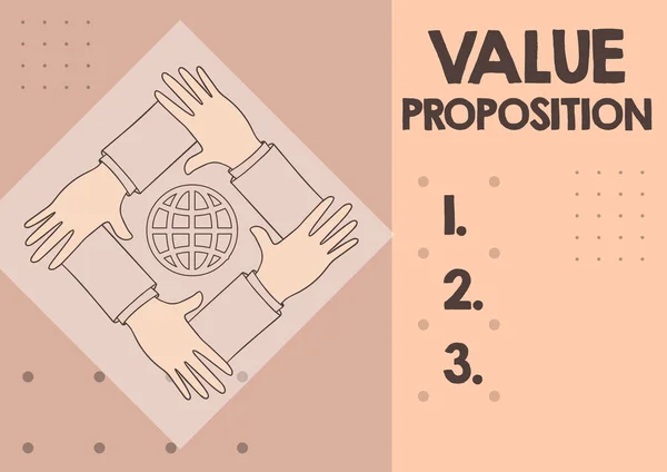 Τίτλος κειμένου που παρουσιάζει την Πρόταση Αξίας. Έννοια που σημαίνει ότι η υπηρεσία κάνει την εταιρεία ή το προϊόν ελκυστικό για τους πελάτες. — Φωτογραφία Αρχείου