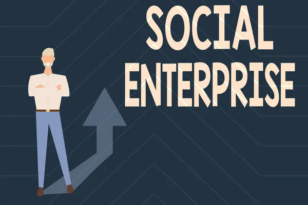 Testi scritti a mano Social Enterprise. Panoramica aziendale Business che fa soldi in modo socialmente responsabile Raccolta di documenti e informazioni online, inserimento e registrazione dei dati — Foto Stock