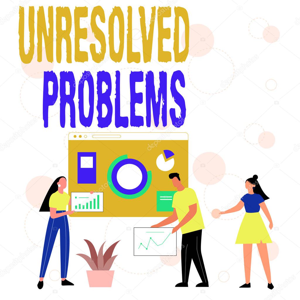 Text showing inspiration Unresolved Problems. Business showcase those Queries no one can answer Unanswerable Questions Employee Helping Together Sharing Ideas For Skill Improvement.