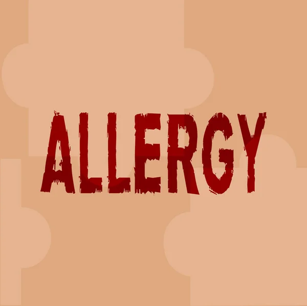 Kézírás szöveg Allergia. Üzleti megközelítés Az immunrendszer túlérzékenysége bizonyos anyaggal szemben Vonalas illusztrált háttér különböző formákkal és színekkel. — Stock Fotó