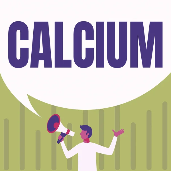 Zeichen für Calcium. Geschäftsansatz fünfthäufigstes Element im menschlichen Körper Silverwhite metal Man Drawing Holding Megaphone With Big Speech Bubble Show Message. — Stockfoto