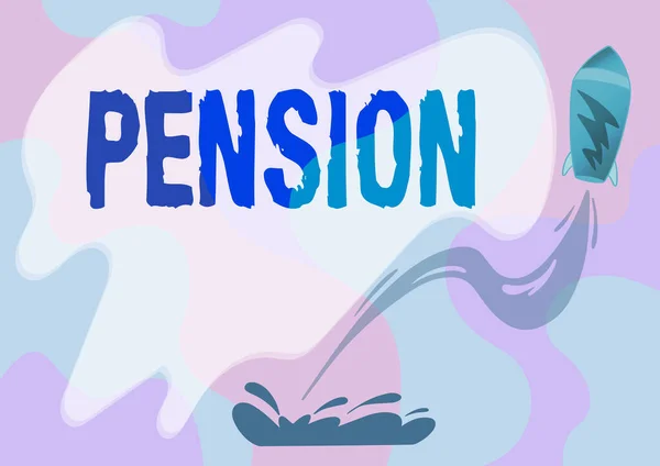 Skriv på för Pension. Konceptfoto Inkomst seniorer tjäna efter pensioneringen Sparar för äldre år Rymdfarkoster Ritning Lansering Från marken mot himlen. — Stockfoto