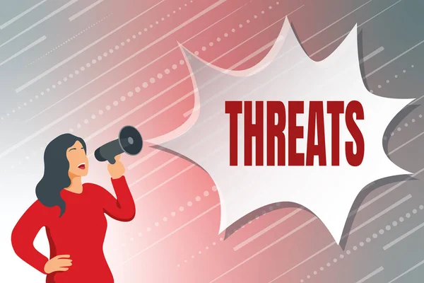 Sign displaying Threats. Business approach Statement of an intention to inflict pain hostile action on someone Modern Data Processing Methods, Typing And Editing Online Articles — Stock Photo, Image