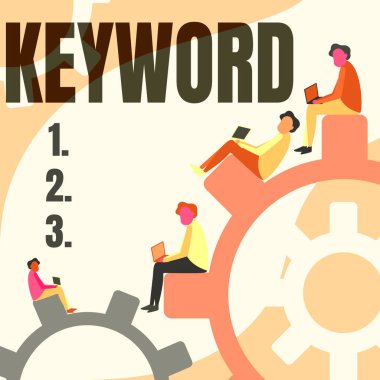 Anahtar kelimeyi gösteren bir tabela. Bir kod için anahtar görevi gören kelime kavramının anlamı Dört Takım Arkadaşının Oturan Dişlileri Çizmesi Dizüstü Bilgisayarı Gösterme Süreci.