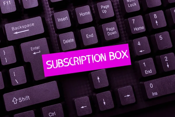 Handwriting text Subscription Box. Business approach button if you clicked on will get news or videos about site Filling Up Online Registration Forms, Gathering And Editing Internet Data