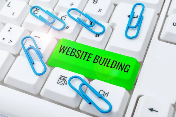 Conceptual display Website Building. Word for tools that typically allow the construction of pages Typing Difficult Program Codes, Writing New Educational Book — Stock Photo, Image