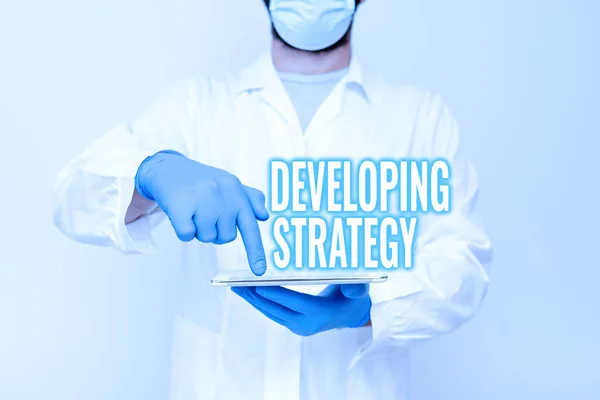 Υπογραφή εμφάνισης αναπτυσσόμενης στρατηγικής. Διαδικτυακή έννοια Οργανισμοί Διαδικασία Αλλαγές για την επίτευξη στόχων Επίδειξη Ιατρικής Τεχνολογίας, Παρουσιάζοντας Νέα Επιστημονική Discovery — Φωτογραφία Αρχείου