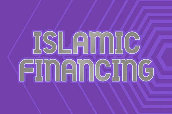 Textskylt som visar islamisk finansiering. Ord för Bankverksamhet och investeringar som överensstämmer med sharia linje illustrerade bakgrunder med olika former och färger. — Stockfoto