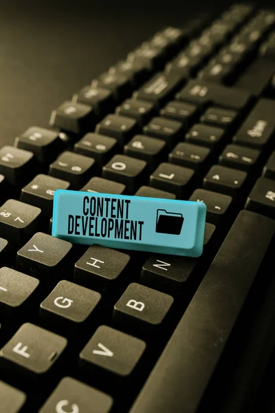 Conceptuele weergave Content Development. Bedrijfsconcept Gespecialiseerd in grafisch ontwerp Multimedia Documentatie Het opzetten van nieuwe online Blog Website, Typen Betekenis van Internet Content — Stockfoto