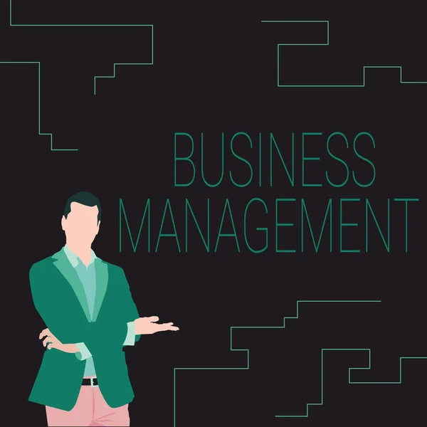 Inspiratie met teken Business Management. Concept betekent Toezicht houden op het Coördineren van Business Operations Illustratie van Zakenman dragen jas Presenteren van nieuwe prachtige ideeën. — Stockfoto