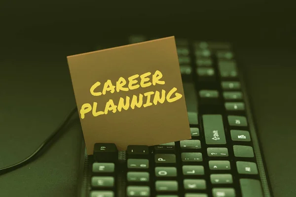 Text caption presenting Career Planning. Word for A list of goals and the actions you can take to achieve them Typing Online Member Name Lists, Creating New Worksheet Files — Stock Photo, Image