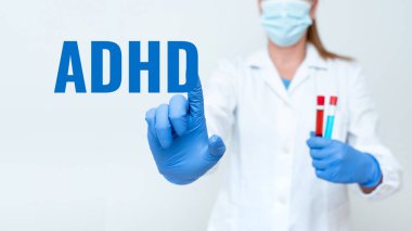 El yazısı tabelası Adhd. İşletme yaklaşımı Hiperaktif Çocuk Akıl Sağlığı Bozukluğu Virüs Enfeksiyon Laboratuvarı Testleri için İlaç ve Aşı Testlerine dikkat ediyor