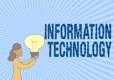 Kavramsal görüntü bilgi teknolojisi. İletiyi Kaydetmek için Kavramsal Fotoğraf Kullanım Sistemleri Gönderen Bayan Ayakta Tutulan Işıklar Yeni Fikirleri Gösteriyor.