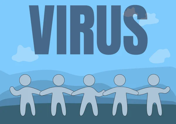 Skriv på och visa Virus. Business idea infective agent that consists nucleic acid molecule in protein coat Five Standing People Drawing Holding Hands Visar Team Support. — Stockfoto