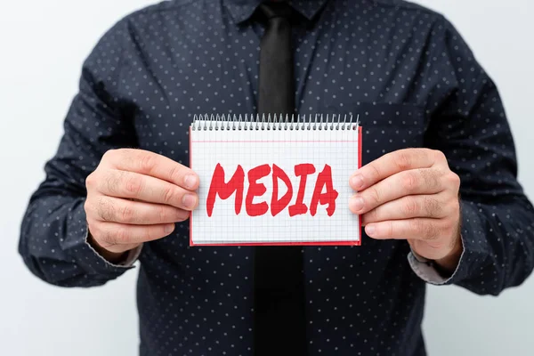 Writing displaying text Media. Concept meaning the main means of mass communicationthat are regarded collectively Presenting New Plans And Ideas Demonstrating Planning Process — Stock Photo, Image