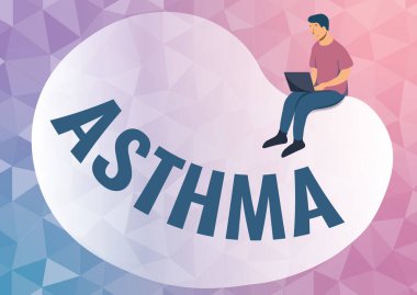 Astımı gösteren metin başlığı. İş genel bakış koşulları akciğerlerin bronşlarında spazmlar ile işaretlenmiştir. Soyut Yayılan Mesaj Çevrimiçi, Küresel Bağlantı Konseptleri