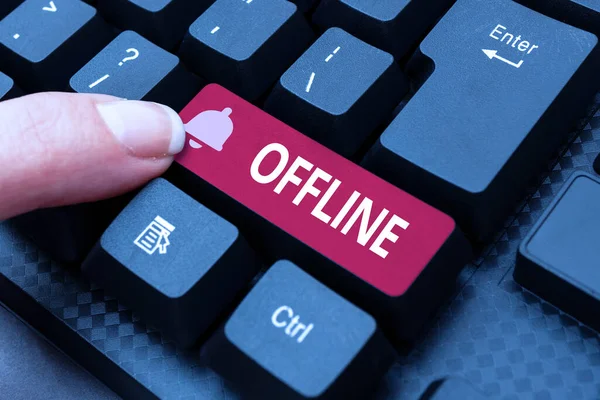 Conceptual caption Offline. Word Written on Not having directly connected to a computer or external network Abstract Replying To Online Message, Typing And Sending Internet Letters — Stock Photo, Image