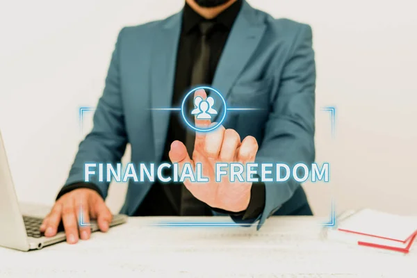 Podpis koncepcyjny "Financial Freedom". Biznes showcase Mając pieniądze wolne od zmartwień, jeśli chodzi o przepływy pieniężne Remote Office Work Online Presenting Business Plans Designs — Zdjęcie stockowe