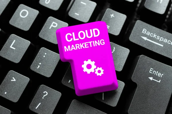 Wyświetlanie koncepcyjne Cloud Marketing. Business showcase Proces organizacji wprowadzającej na rynek swoje usługi Wpisywanie nowych kodów programowania, pisanie emocjonalnych krótkich opowieści — Zdjęcie stockowe