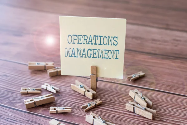 Sign displaying Operations Management. Conceptual photo ensure Inputs to Output the Production and Provision Blank Square Note Surrounded By Laundry Clips Showing New Meaning. — Stock Photo, Image