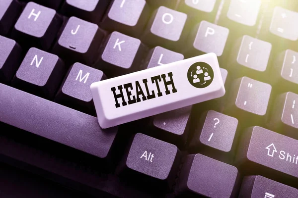 Text sign showing Health. Conceptual photo condition of the body and the degree to which it is free from illness Retyping Old Notes, Playing Text Games, Testing Typing Speed — Stock Photo, Image