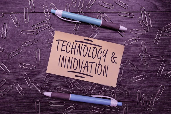 Text sign showing Technology And Innovation. Word Written on Application of better Solution for New Market Need Bright New Ideas Fresh Office Design Work Problems And Solutions — Stock Photo, Image