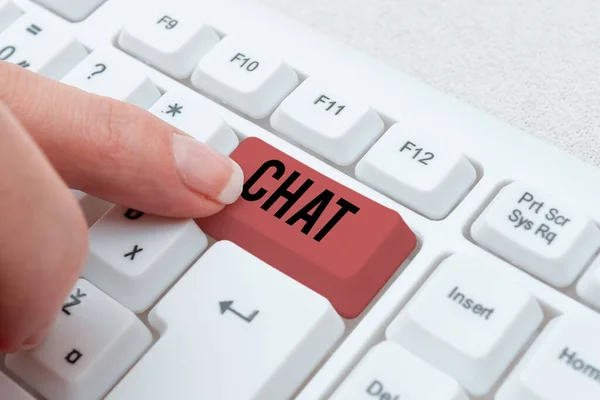 Handschrift-Text-Chat. Business-Konzept nehmen Sie an einer Diskussion teil, die das Senden von Nachrichten über das Internet beinhaltet. — Stockfoto
