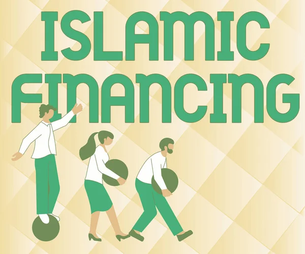 手写签名《伊斯兰融资》。符合伊斯兰教教法的互联网概念银行业务活动和投资- -将他们自己的沉重的圈子聚集在一起的集体例证. — 图库照片