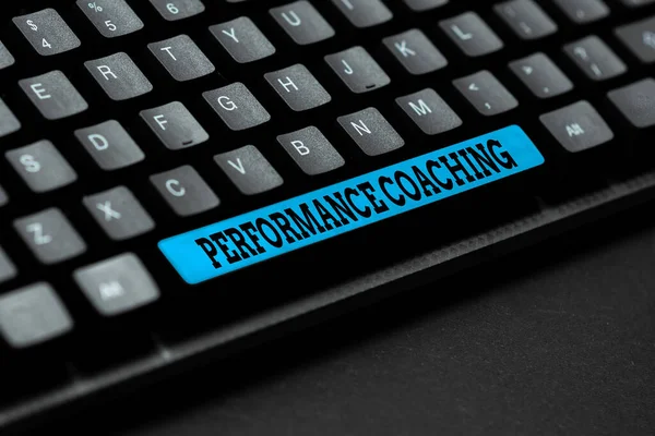 Text sign showing Performance Coaching. Internet Concept Facilitate the Development Point out the Good and Bad Word Processing Program Ideas, Logging Programming Updates Concept