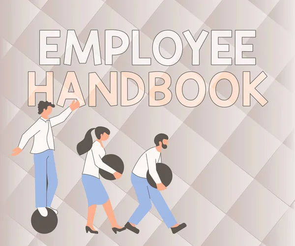 Text sign showing Employee Handbook. Conceptual photo Document that contains an operating procedures of company Illustration Of Group Bringing Their Own Heavy Sphere Together.