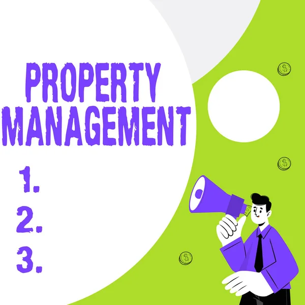 Text sign showing Property Management. Concept meaning Overseeing of Real Estate Preserved value of Facility Abstract Displaying Different Typing Method, Keyboard Data Processing — Stock Photo, Image