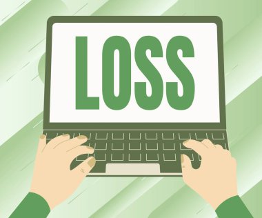 Metin Kaybı gösteriliyor. İş görüşüne göre artık elinde bir şey yok ya da daha az bir şey var. Bilgisayarda Çalışan Elin Fikirleri Ararken İllüstrasyonu.