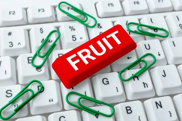 Conceptual caption Fruit. Business approach sweet and fleshy product of a tree or other plant that contains seed Typing Product Ingredients, Abstract Presenting Upgraded Keyboard — Stock Photo, Image