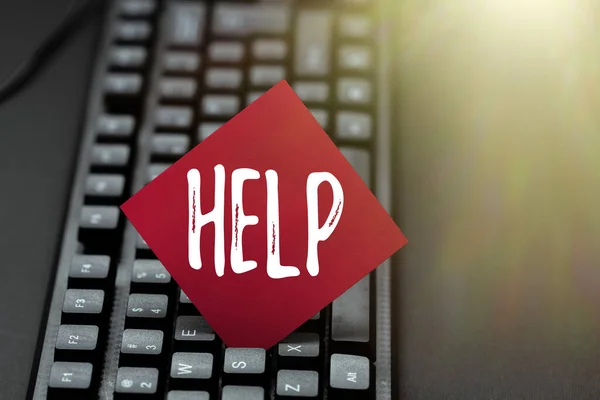 Sign displaying Help. Business concept The action of helping someone to do something Improve a situation Typing Old Notes To A Computer, Abstract Creating Emotional Novel — Stock Photo, Image