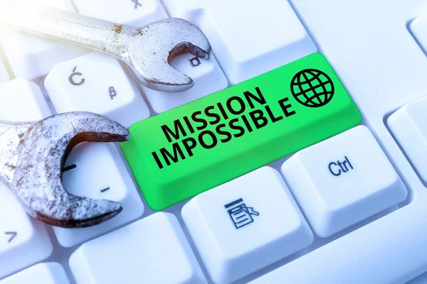 Sign displaying Mission Impossible. Word Written on Difficult Dangerous Assignment Isolated Unimaginable Task Compiling And Typing Online Research Materials, Sending Chat Messages — Stock Photo, Image