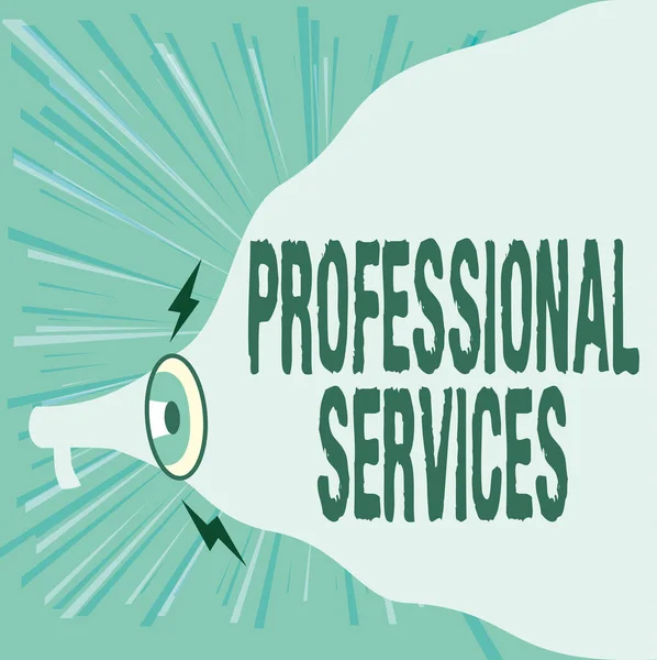 Hand writing sign Professional Services. Internet Concept offer Knowledge based help some require Licensed Megaphone Drawing Making New Loud Announcement To Blank Cloud. — Stock Photo, Image