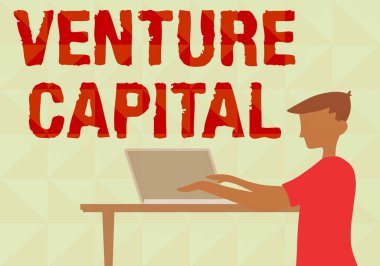 Kavramsal başlık: Venture Capital. Şirketler tarafından sağlanan iş genel değerlendirmesi finansmanı küçük birinci aşama iş adamı ayakta duran dizüstü bilgisayarla ahşap masanın üstüne yerleştirildi.