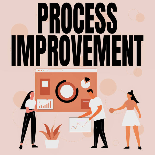 Text sign showing Process Improvement. Business idea Optimization Meet New Quotas Standard of Quality Employee Helping Together Sharing Ideas For Skill Improvement.