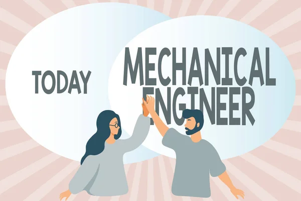 Ручной знак инженер-механик. Бизнес-подход Прикладная инженерная дисциплина для механической системы Счастливые коллеги Иллюстрация Давая друг другу пять. — стоковое фото