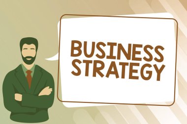 İşletme Stratejisini gösteren bir işaret. İstenen hedefe ulaşmak için yönetim oyunu planı ya da Elleri Çizen Adam Konuşma Baloncuğu İletisiyle Durma.