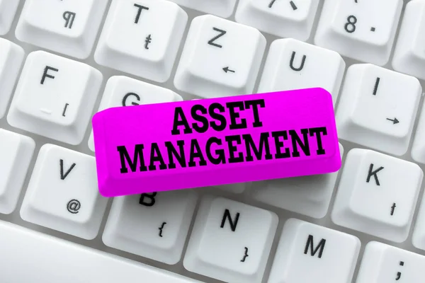 Κείμενο που δείχνει Asset Management. Επιχειρηματική βιτρίνα συστηματική διαδικασία λειτουργίας και διάθεσης των περιουσιακών στοιχείων Εκδόσεις Typewritten Fantasy Σύντομη ιστορία, πληκτρολογώντας σε απευθείας σύνδεση Μνημόνιο — Φωτογραφία Αρχείου