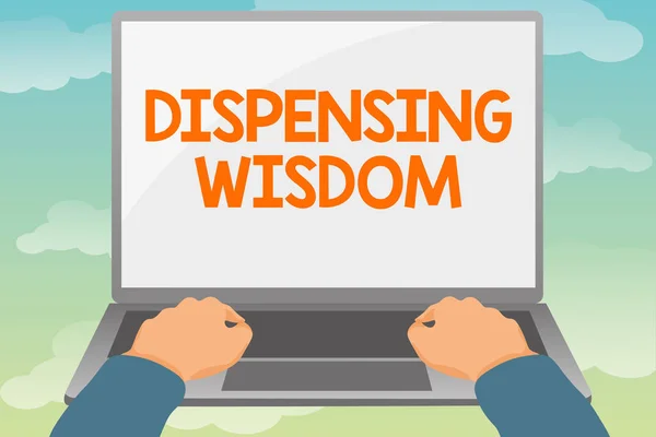 Texto que presenta Dispensing Wisdom. Enfoque empresarial Dar datos intelectuales sobre diversos temas Edición y formato de artículos en línea, escribiendo contenido de lectura creativa —  Fotos de Stock