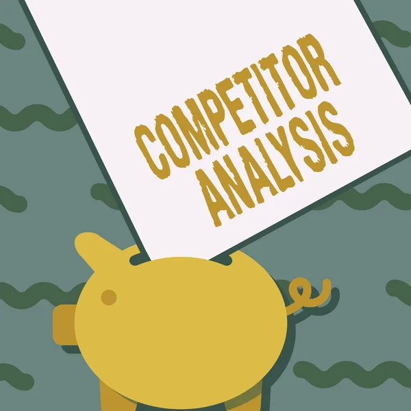 Handwriting text Competitor Analysis. Word for Determine the Strength Weakness of Competitive Market Piggy Bank Drawing With Large Sheet Of Paper Stuck In The Hole.