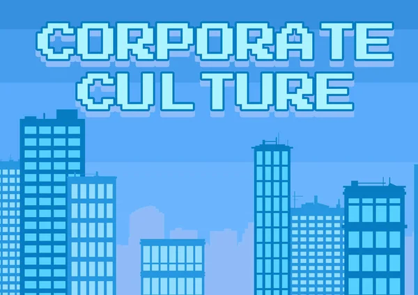 Hand writing sign Corporate Culture. Business showcase Beliefs and ideas that a company has Shared values Multiple Skyscrapers Drawing Showing City Skyline.