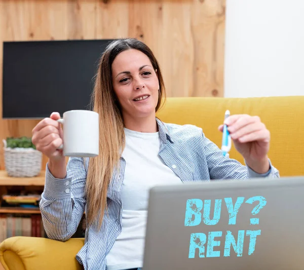 Writing displaying text Buy Question Rent. Concept meaning Group that gives information about renting houses Abstract Giving Business Advice Online, Spreading Internet Presence — Stock Photo, Image