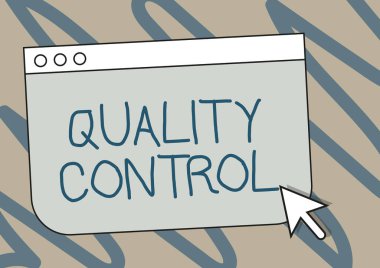 Kalite Kontrolü gösteren metin işareti. İnternet Konsepti, standartlar nedeniyle satılan ürün veya servisin Fare İmleci İmleci ile Renkli Web Sayfası Tarama Çizimi altında satıldığından emin olun.